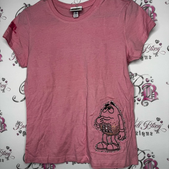 M&mβs world tee shirt pink rhinestone bling crystals yellow pink rare collectors - Picture 2 of 8